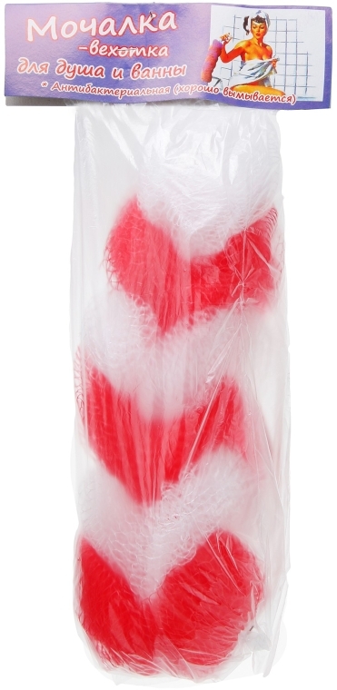 Мочалка-вехотка для душа и ванны, бело-красная - Avrora Style — фото N1