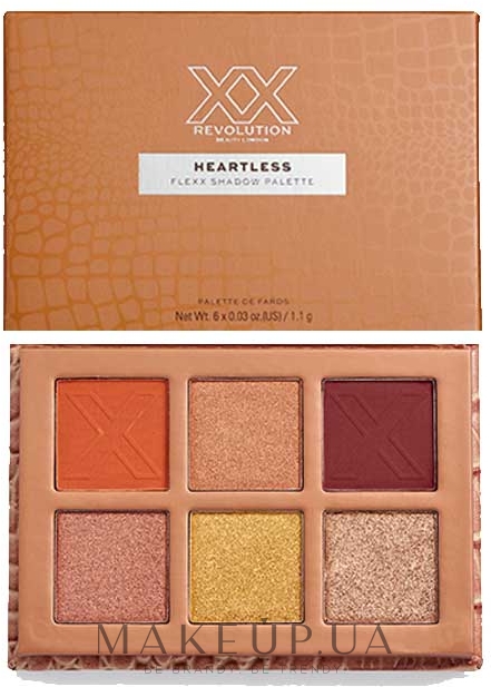 Палетка теней для век, 6 оттенков - XX Revolution Flexx Eyeshadow Palette — фото Heartless