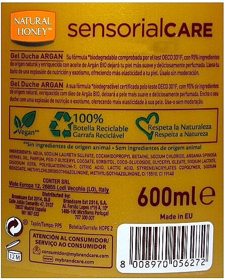 Гель для душу - Natural Honey Sensorial Care Argan Shover Gel — фото N2