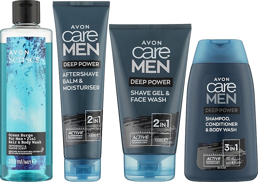 Набор - Avon Care Man (sh/gel/150ml + ash/balm/100ml + sh/200ml + sham-show/gel/250ml) — фото N1