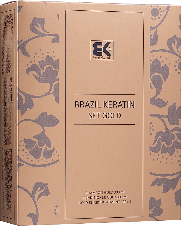 Набір - Brazil Keratin Anti Frizz Gold (shm/300ml + cond/300ml + elixir/100ml) — фото N1