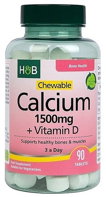 Пищевая добавка "Кальций + витамин D", 1500 мг - Holland & Barrett Chewable Calcium 1500mg + Vitamin D — фото N1