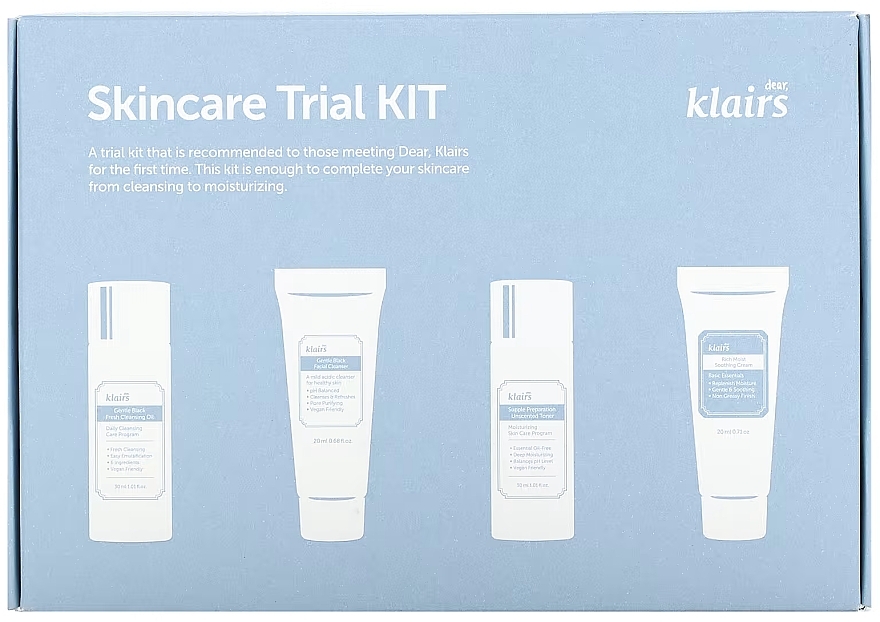 Набір - Klairs Skincare Trial Kit (oil/mini/30ml + cleanser/mini/20ml + toner/mini/30 + cr/mini/20ml) — фото N1