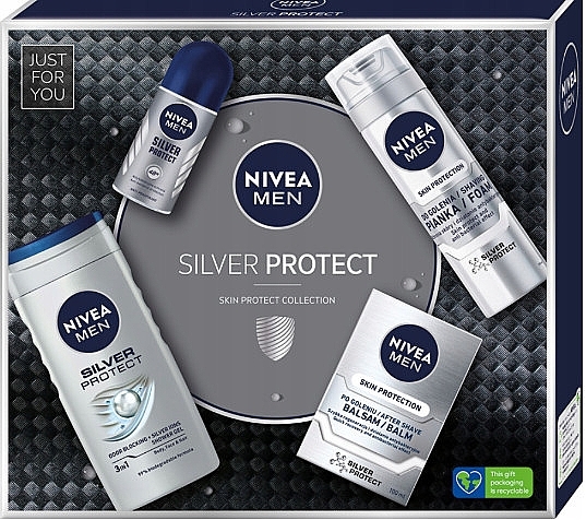 Набір - NIVEA MEN Silver Protect (sh/gel/250ml + sh/foam/200ml + deo/50ml + a/sh/balm100ml) — фото N1