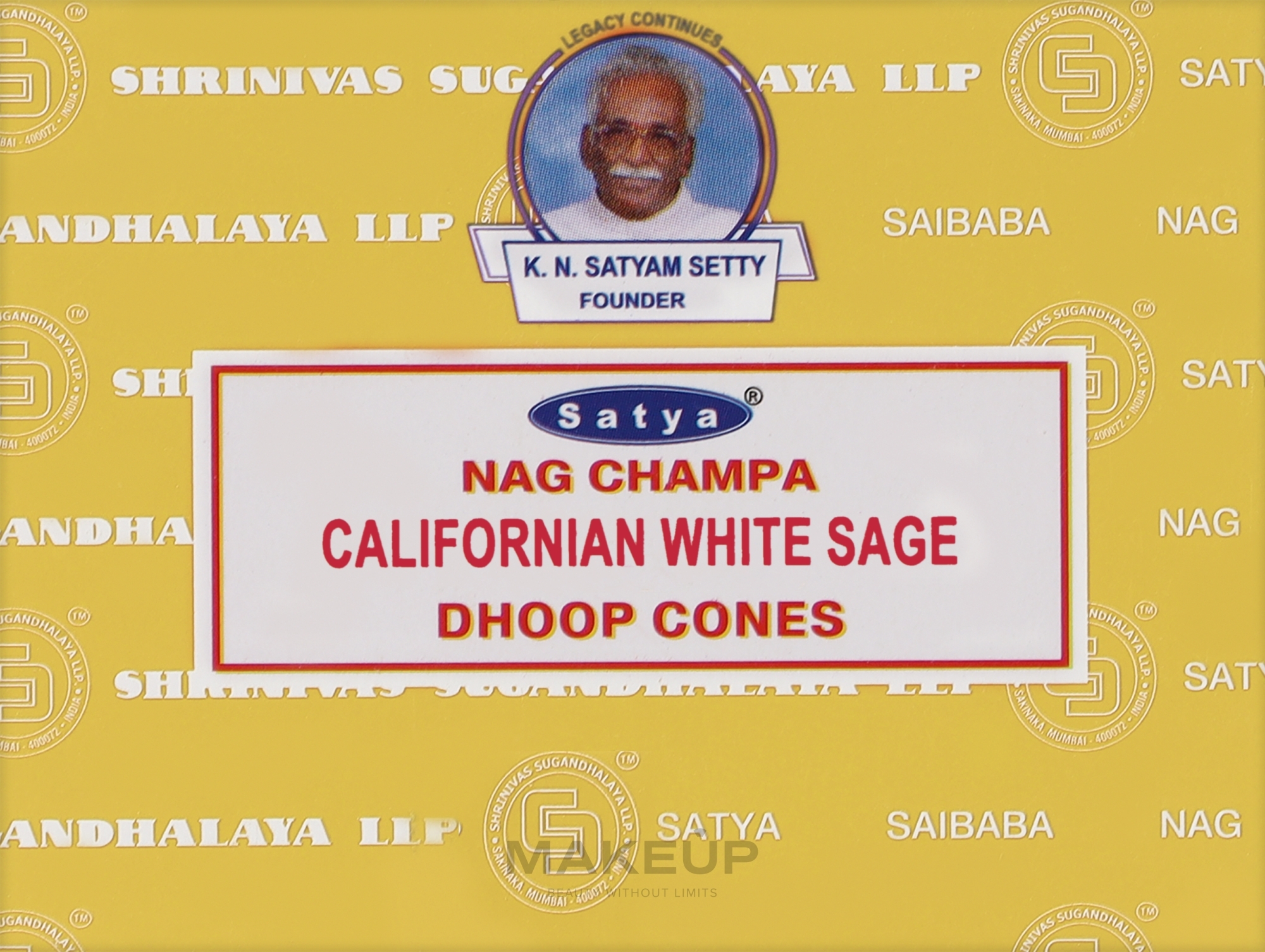 Димні пахощі конуси "Наг Чампа і каліфорнійська біла шавлія" - Satya Nag Champa Californian White Sage Dhoop Cones — фото 12шт