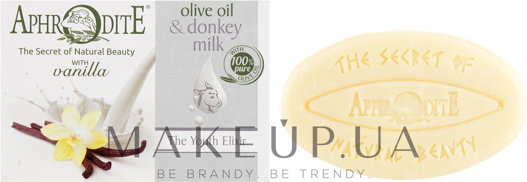 Оливкове мило з молоком ослиці і ароматом ванілі "Еліксир молодості" - Aphrodite Advanced Olive Oil & Donkey Milk — фото 85g