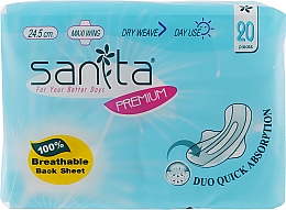 Парфумерія, косметика Гігієнічні прокладки з крильцями, 24,5 см, 20 шт. - Sanita Premium Dry Weave Maxi Wing