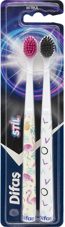 Набір зубних щіток "Soft", фламінго + світла любов - Difas Stil — фото N1