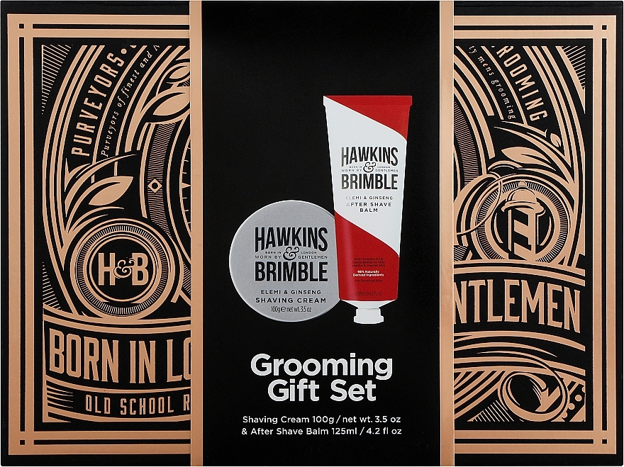 УЦЕНКА Подарочный набор для бритья - Hawkins & Brimble Shaving Gift Box (shaving/cr/100ml + ash/balm/125ml) * — фото N1