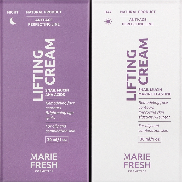 Набор дневной+ночной крем лифтинг для зрелой жирной и комбинированной кожи - Marie Fresh Cosmetics (f/cr/2x30ml) — фото N4