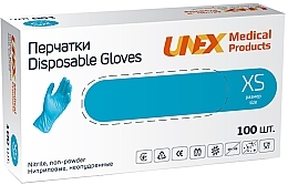 Перчатки нитриловые неопудренные, диагностические, размер XS, синие - Unex Medical Products — фото N1