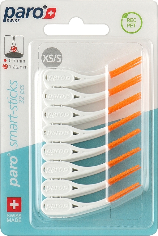 Безметалловые межзубные щетки, размер XS/S, 1.2/2 мм, оранжевые - Paro Swiss Smart-Sticks — фото N1