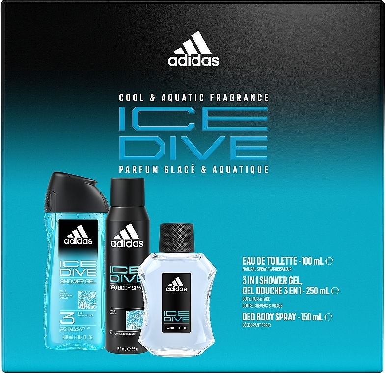 Adidas Ice Dive - Набор (edt/100ml + spray/150ml + sh/gel/250ml) — фото N2