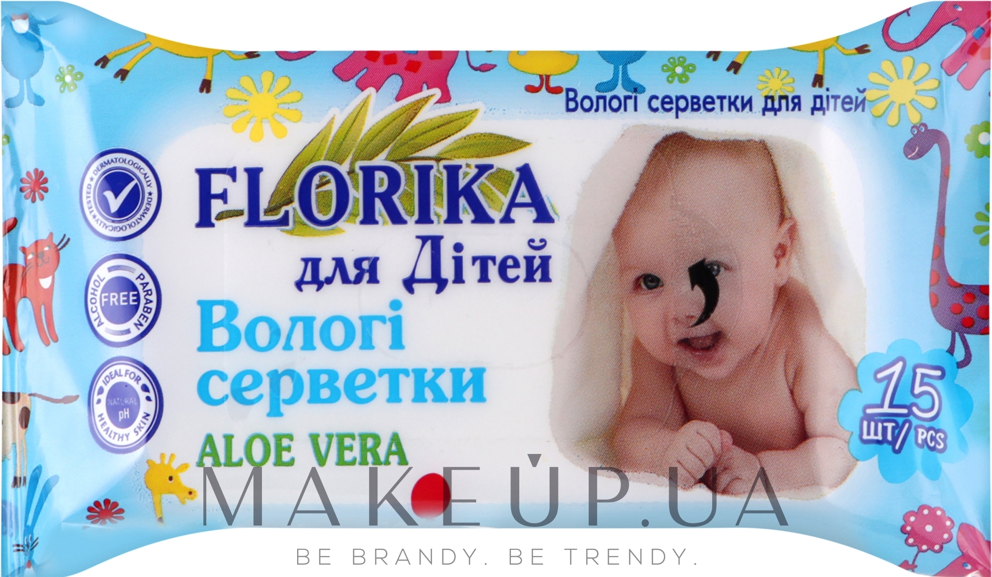 Влажные салфетки для детей "Алоэ вера", 15 шт, голубые - Florika Baby Wet Wipes Aloe Vera — фото 15шт