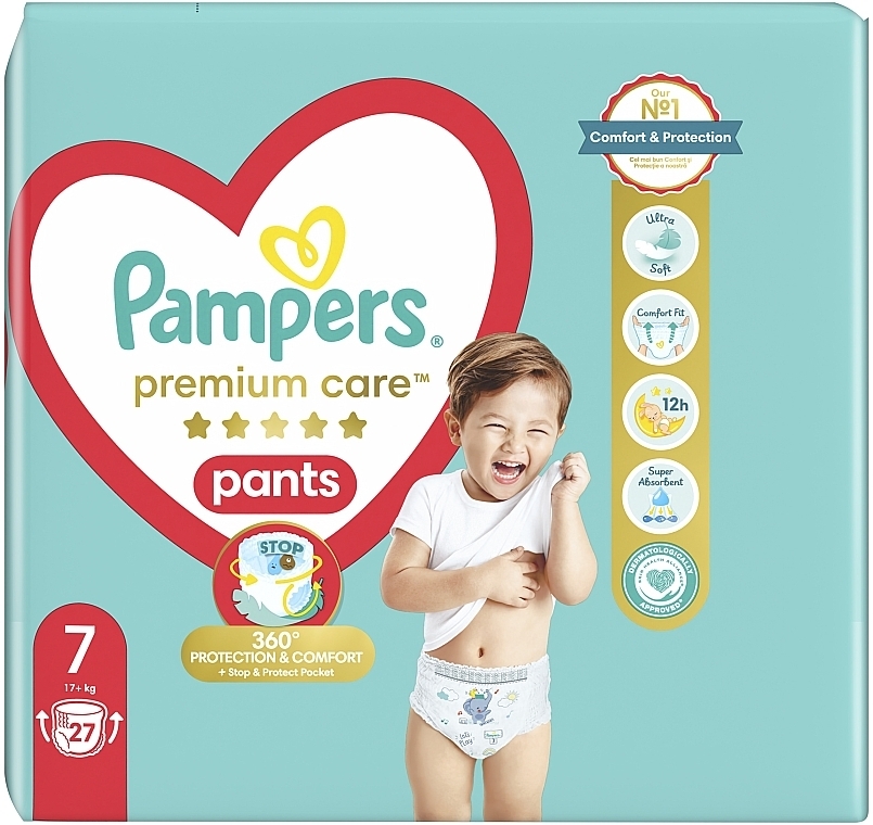 Подгузники-трусики Premium Care Pants, размер 7, 17+ кг, 27 шт. - Pampers — фото N2