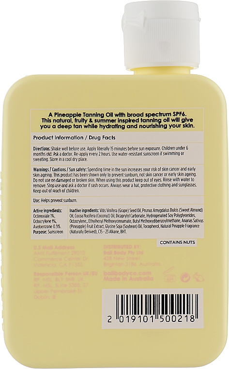 Олія для засмаги з екстрактом ананаса з захистом від ультрафіолету - Bali Body Pineapple Tanning Oil SPF6 — фото N2