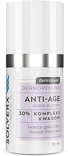 Пілінг 30% для обличчя з гліколевою та молочною кислотою - Solverx Dermopeel Peeling Anti-Age — фото N1