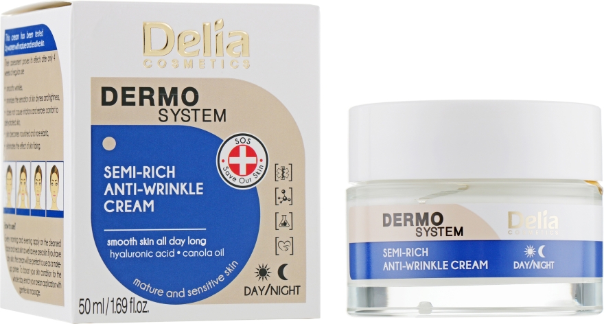 Крем для обличчя, антивіковий - Delia Dermo System Semi-Rich Anti-Wrinkle Cream