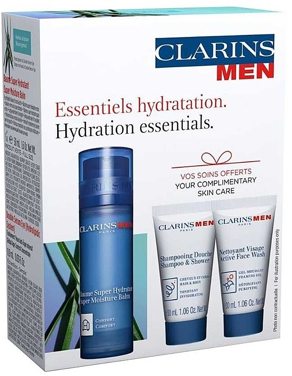 Набір - Clarins Men Hydration Essentials (f/balm/50ml + wash/gel/30ml + shm/sh/gel/30ml + eye/ser/0.9ml) — фото N2