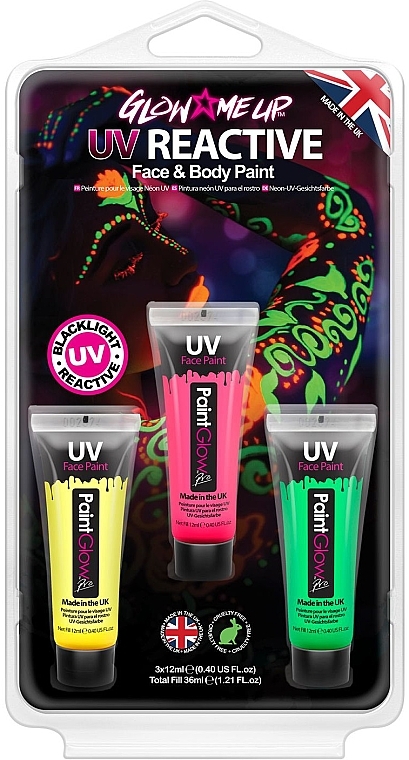 Набір неонових фарб для обличчя - PaintGlow Glow Me Up UV Reaction Face & Body (paint/3x12ml) — фото N1