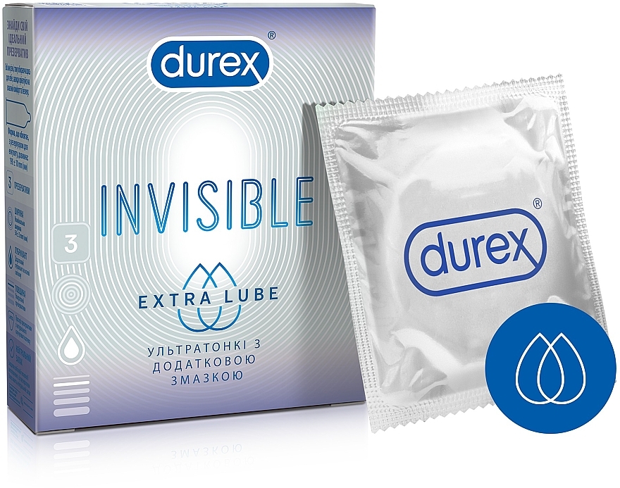 Презервативы латексные с силиконовой смазкой "Ультратонкие" с дополнительной смазкой, 3 шт - Durex Invisible Extra Lube — фото N1