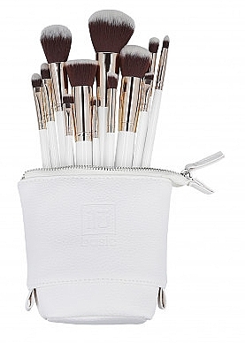 Набір з 12 пензлів для макіяжу + сумка, білий - ILU Basic Mu White Makeup Brush Set — фото N1