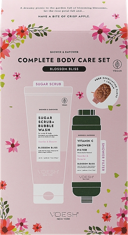 Набор - Voesh Complete Body Care Set Blossom Bliss (b/scrub/210g + sh/filter/70g + loofah/1pcs) — фото N1