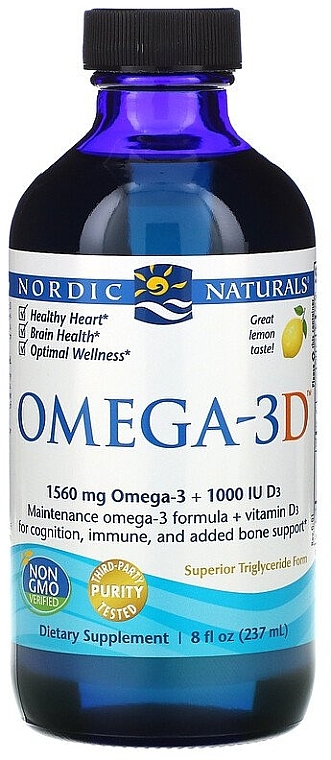 Пищевая добавка с лимонным вкусом в жидкости "Омега 3D" - Nordic Naturals Omega 3D — фото N1