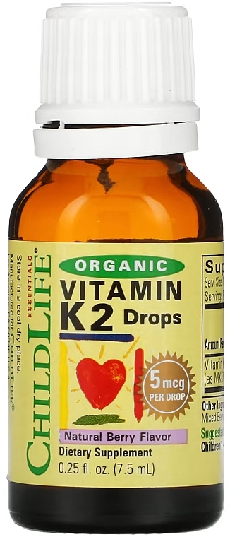 Органический витамин К2 для детей со вкусом ягод, капли - Child Life Organic Vitamin K2 Drops — фото N1