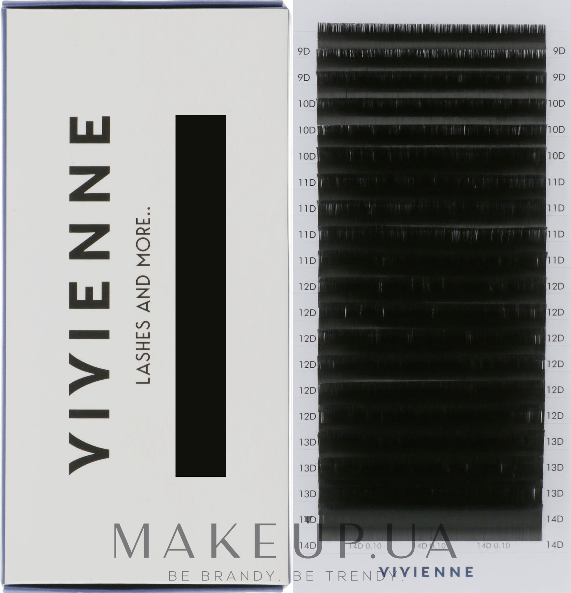 Накладные ресницы "Elite", черные, 20 линий (mix, 0,1, D, (9-14)) - Vivienne — фото 1уп