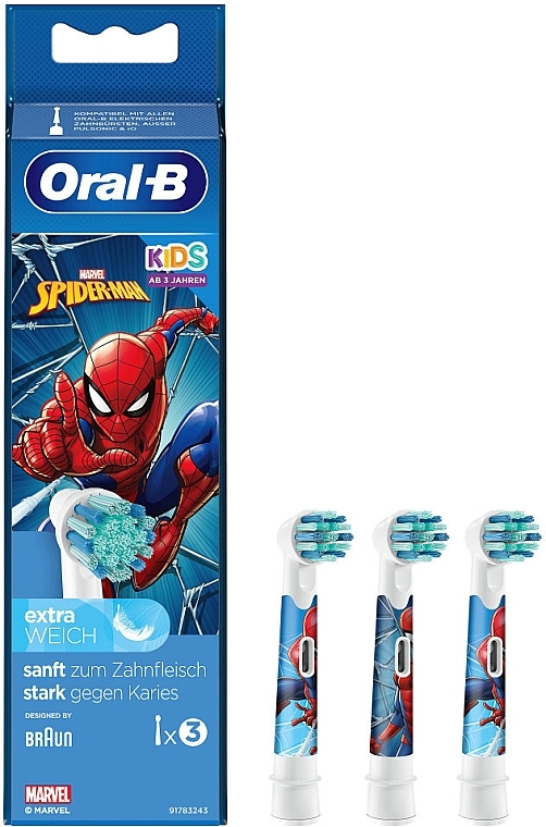 Сменная насадка для детской зубной щетки "Spiderman" - Oral-B Refills 3 Pack — фото N1