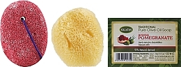 Набір, з ароматом граната, червона кругла пемза - Kalliston (soap/100g + stone/1pcs + sponge/1pcs) — фото N1