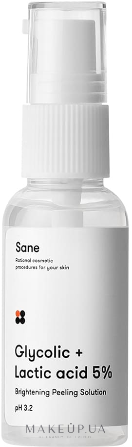 Пілінг для обличчя з гліколевою й молочною кислотою 5% - Sane Brightening Peeling Solution — фото 30ml