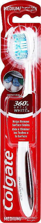 Зубна щітка 360 "Optic White", біло-червона - Colgate 360 Degrees Toothbrush Optic White Medium — фото N1