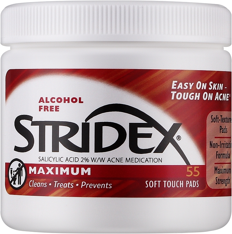 Очищувальні диски проти акне, без спирту - Stridex Single-Step Acne Control Maximum Salicylic Acid 2% — фото N1
