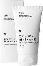 Маска для лица очищающая и отбеливающая Sane с оксидом цинка + витамины РР В1 Е А В7 - Sane Cleansing And Whitening Mask — фото N1