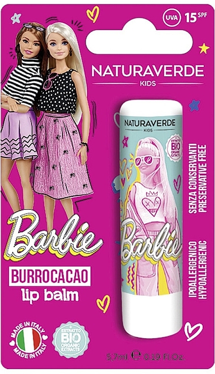 Бальзам для губ "Барбі" - Naturaverde Kids Disney Barbie Strawberry Lip Balm SPF15 — фото N1