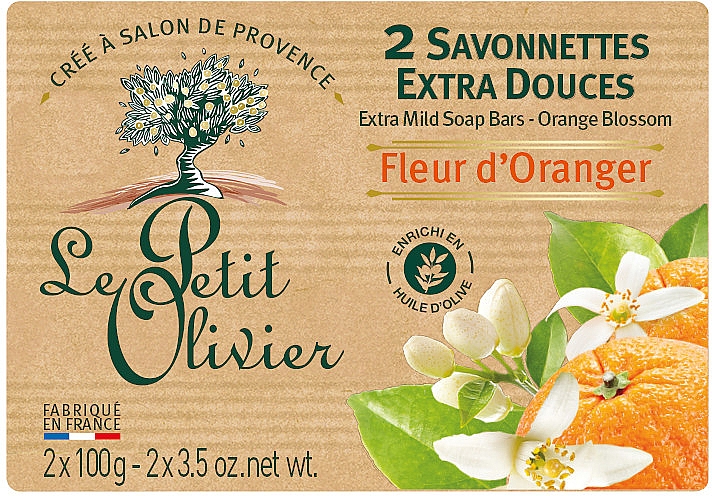 Мыло экстранежное, с экстрактом цветка апельсина - Le Petit Olivier 2 extra mild soap bars-Orange blossom