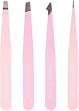 Набор пинцетов, 4 шт., розовые - Brushworks 4 Piece Combination Tweezer Set Pink — фото N2