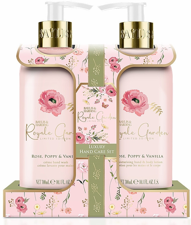 Набор - Baylis & Harding Royale Garden Rose, Poppy & Vanilla Luxury Hand Care Gift Set (h/soap/300ml + b/h/lot/300ml) — фото N1