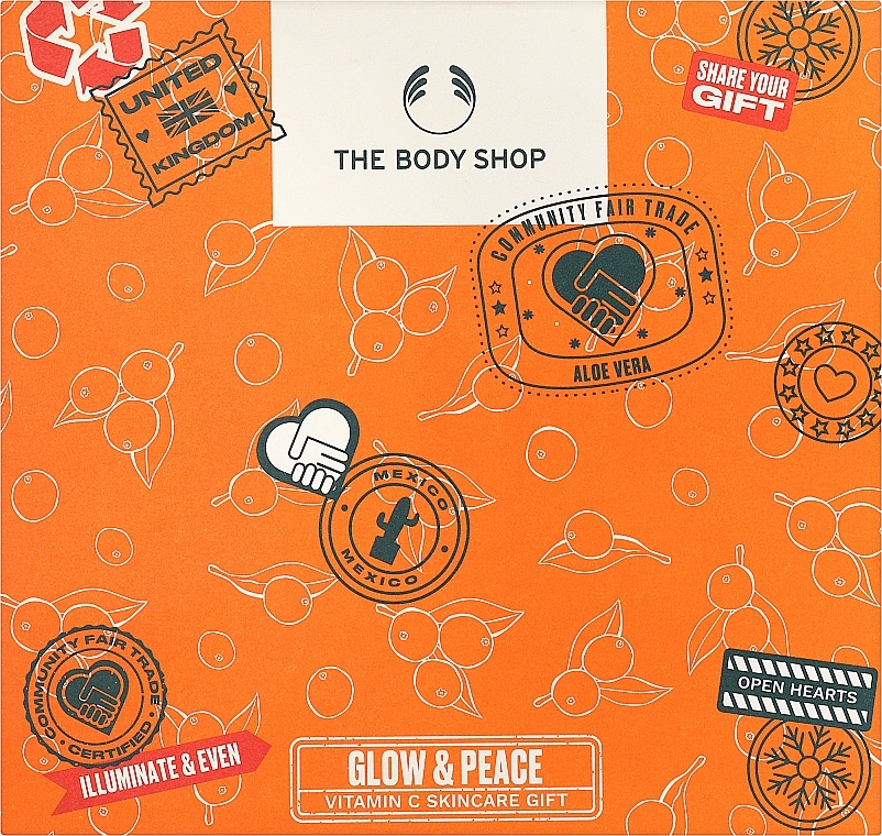 Набор - The Body Shop Glow & Peace Vitamin C Skincare Gift Christmas Gift Set (gel/100ml + ser/30ml + massager/1pc) — фото N1