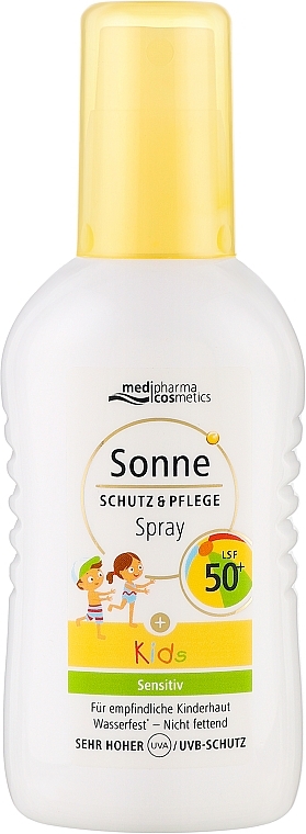 Солнцезащитный водостойкий спрей-эмульсия для чувствительной детской кожи - Medipharma Cosmetics Sonne SPF 50+ — фото N1