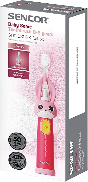 Детская электрическая зубная щетка до 3 лет, розовая - Sencor Baby Sonic Toothbrush 0-3 Years SOC 0811RS Rabbit  — фото N2