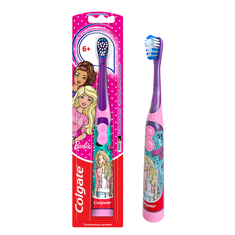 Дитяча електрична зубна щітка, суперм'яка, Barbie, фіолетова 2 - Colgate — фото N1