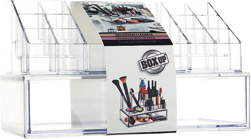 Органайзер пластиковый для косметики с ящиком 22,5x12,5x13,8 см, прозрачный - BoxUp
