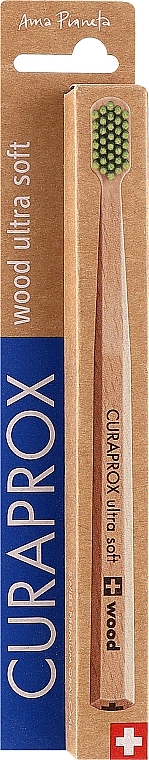 Деревянная зубная щетка с зеленой щетиной - Curaprox Ultra Soft Toothbrush CS Wood — фото N1