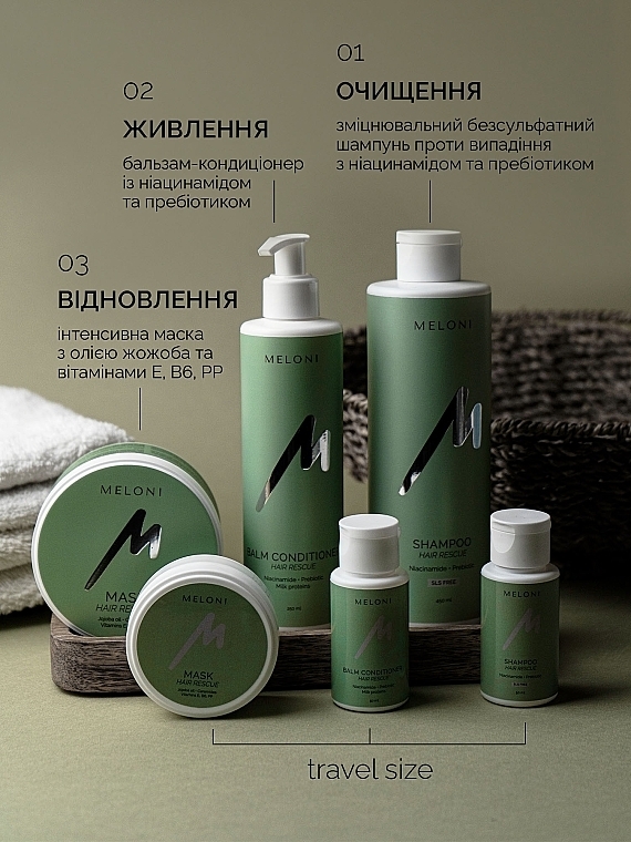 Укрепляющий безсульфатный шампунь против выпадения с ниацинамидом и пребиотиком - Meloni Hair Rescue Shampoo — фото N6