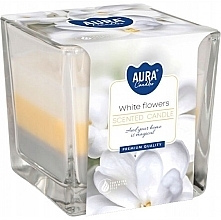 Свеча в квадратном стакане "Белые цветы" - Bispol Aura White Flowers Candles — фото N1