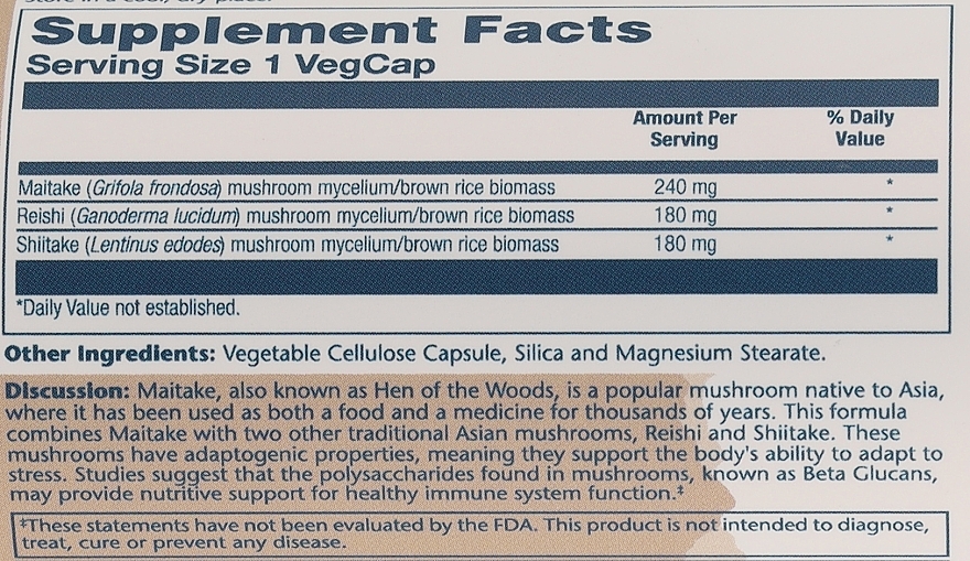 Харчова добавка "Грибний імунний комплекс", 600 mg - Solaray Mushroom Immune Complex — фото N3