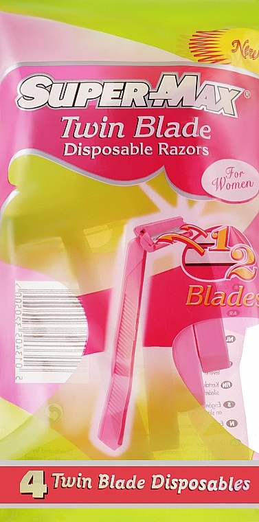 Набор одноразовых женских станков для бритья, 4 шт - Super-Max Twin Blade Disposable Razors — фото N1